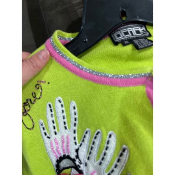 Berek Golf Sweater Cardigan Green Pink Beaded Embroidered Women’s L - Picture 11 of 11